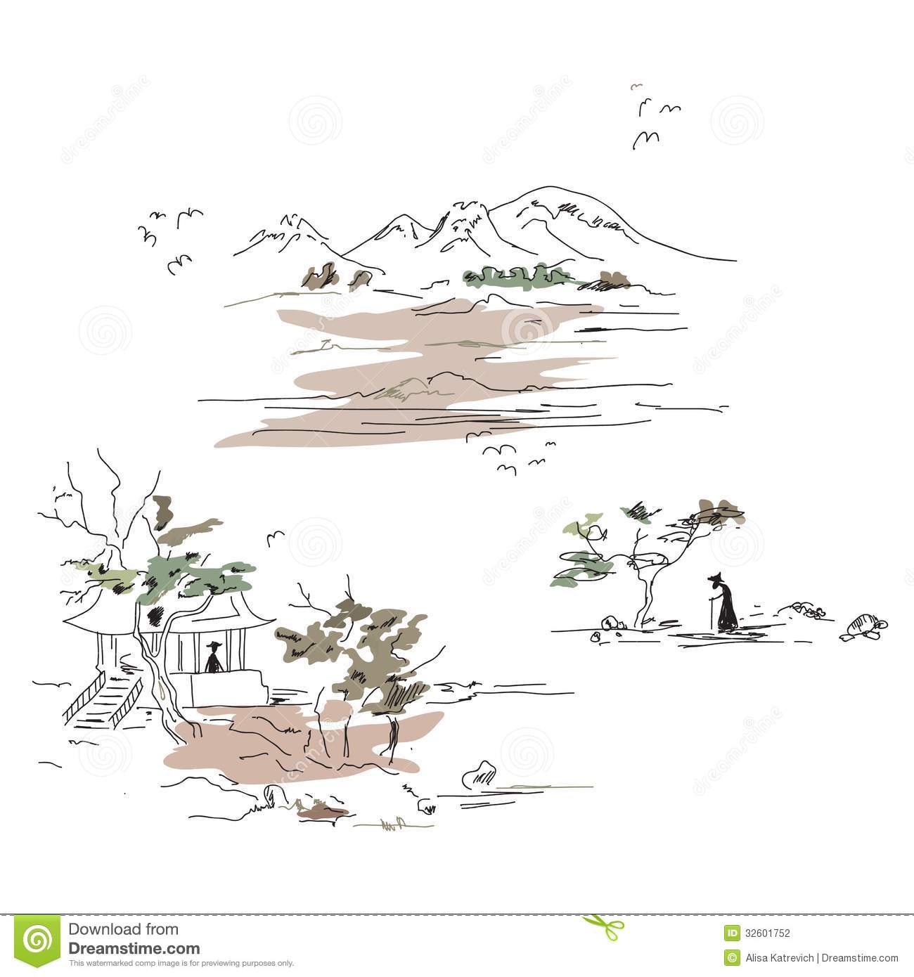 Japanese Style Mountain Landscape