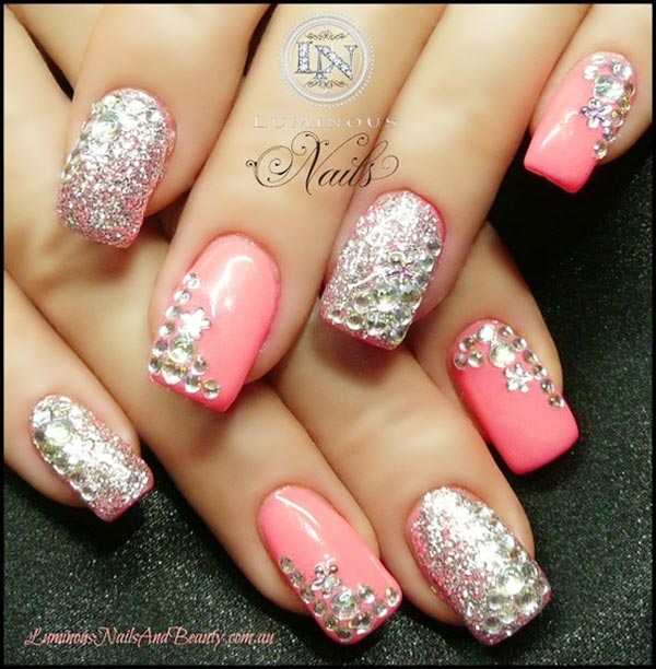 Pink Nail Designs with Rhinestones