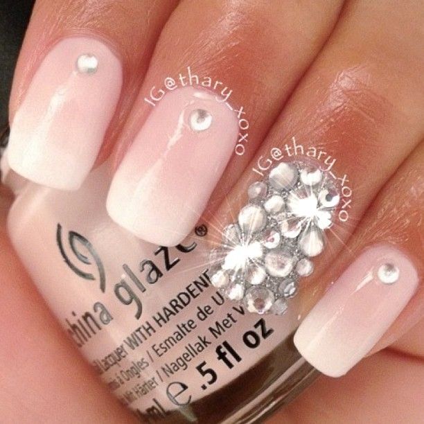 Pink Nails with Rhinestones