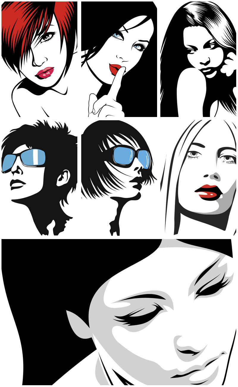 Stylized Vector Girl Faces Stylized Vector Girl Faces