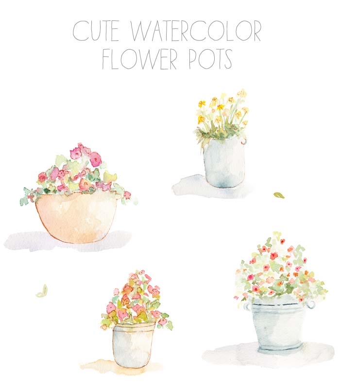 Watercolor Flower Pot Clip Art