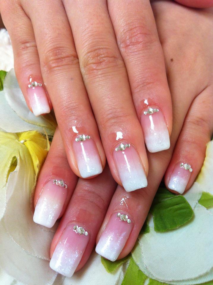 White and Rhinestones Nail Design