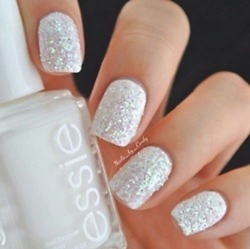 White & Glitter Nail Polish