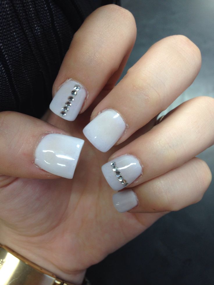 White Nail Designs with Rhinestones