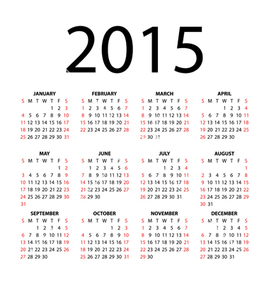 12 2015 Calendar Vector Images