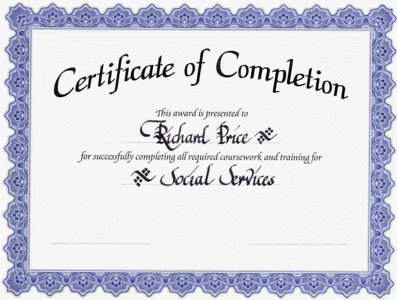 Blank Certificate Completion
