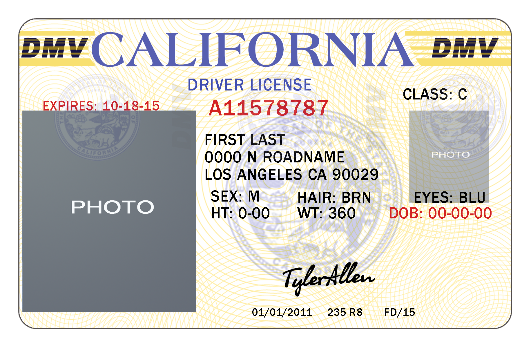 California Drivers License Template