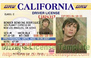 California Drivers License Template