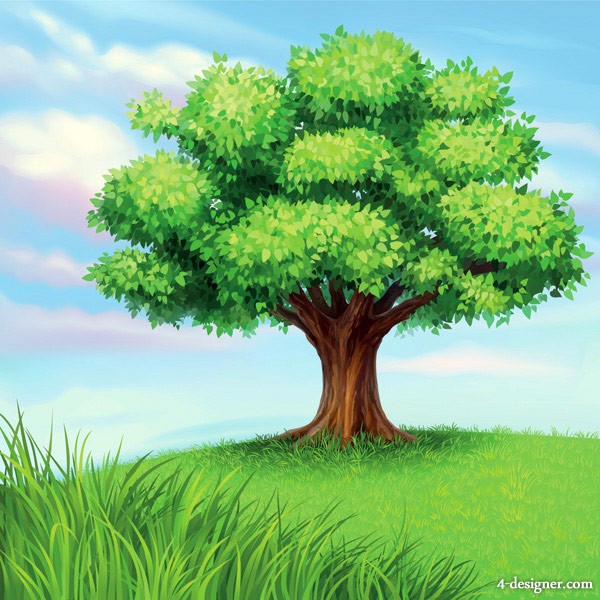 Cartoon Tree with Grass