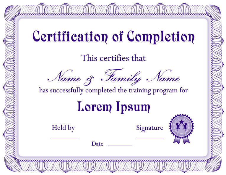 Certificate of Completion Templates Free Download Certificate of Completion Templates Free Download