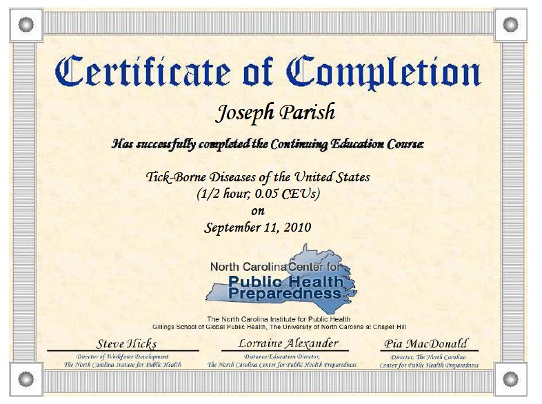 Certificate of Completion Training