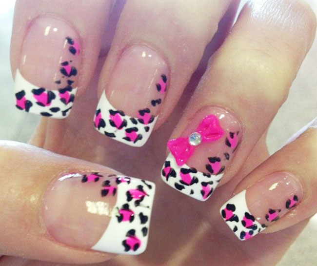 Cheetah Print Nails with Bows