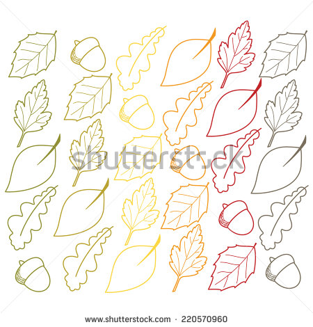 Leaf and Acorn Outline Clip Art