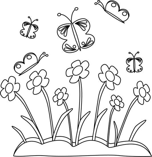 Spring Flowers Clip Art Black and White