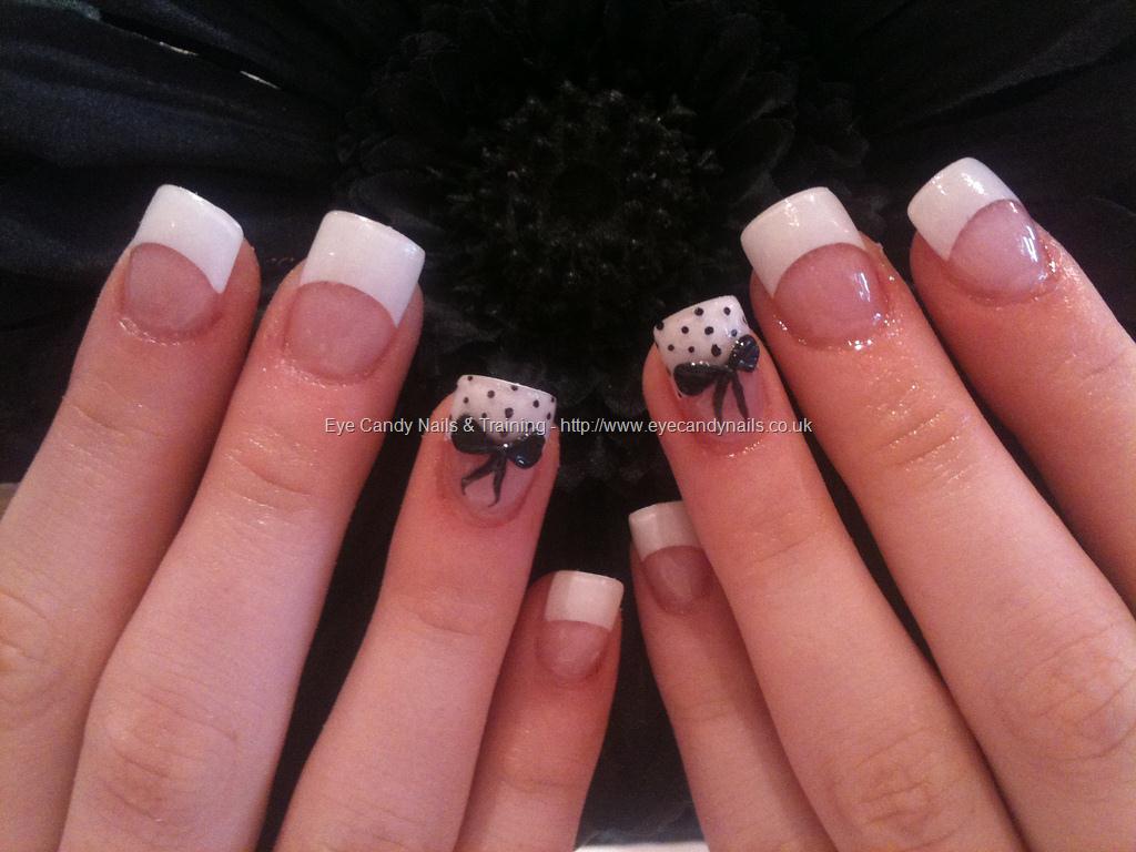 White Tip Acrylic Nails Designs with Bows