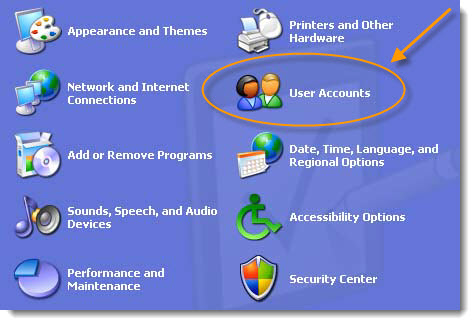 Windows XP User Account Control Panel