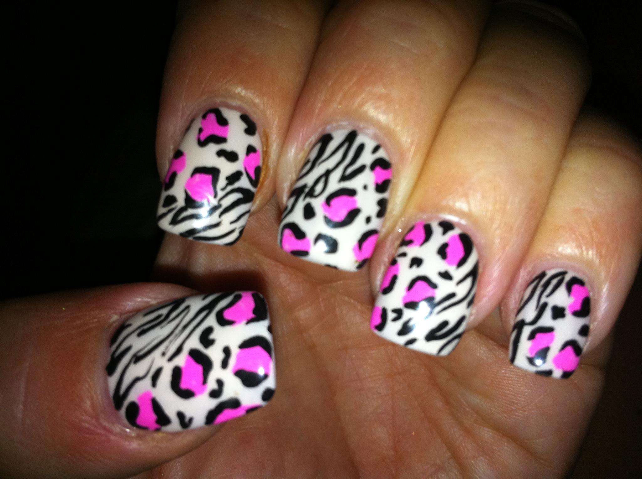 Zebra and Leopard Nail Design