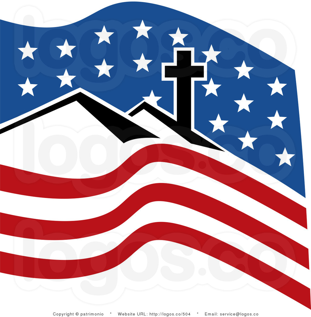 American Flag and Cross Clip Art