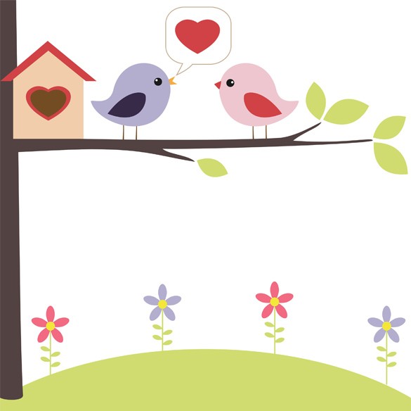 Cartoon Love Birds On Branch