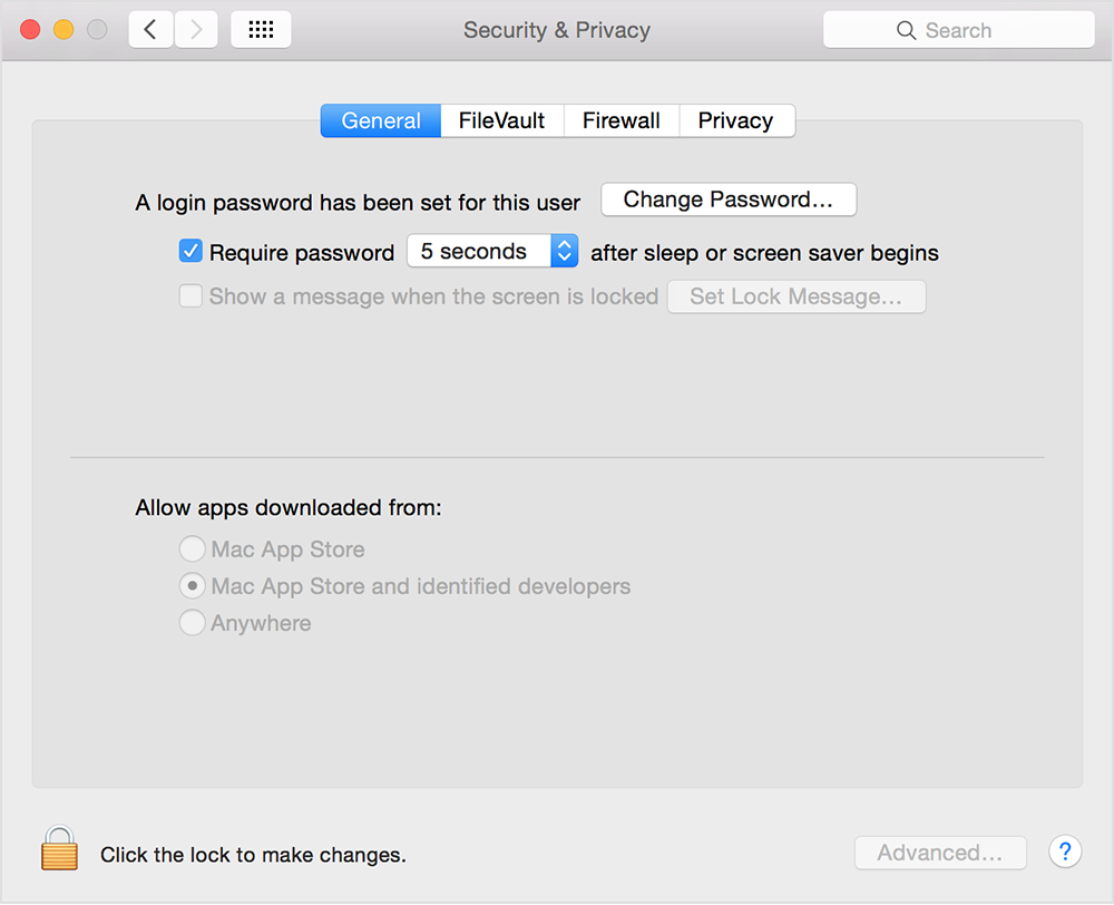 Mac System Preferences Security Screen