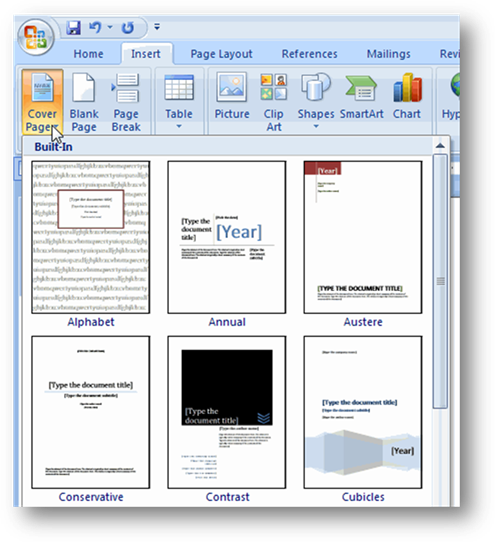 Microsoft Word Cover Page
