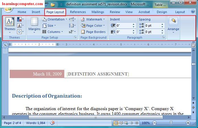 Page Layout Tab Microsoft Word