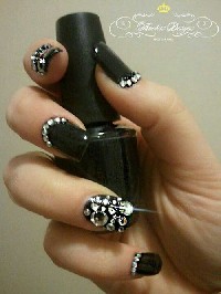 Black Nail Art with Rhinestones