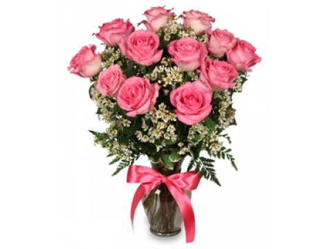 Dozen Pink Roses Flower