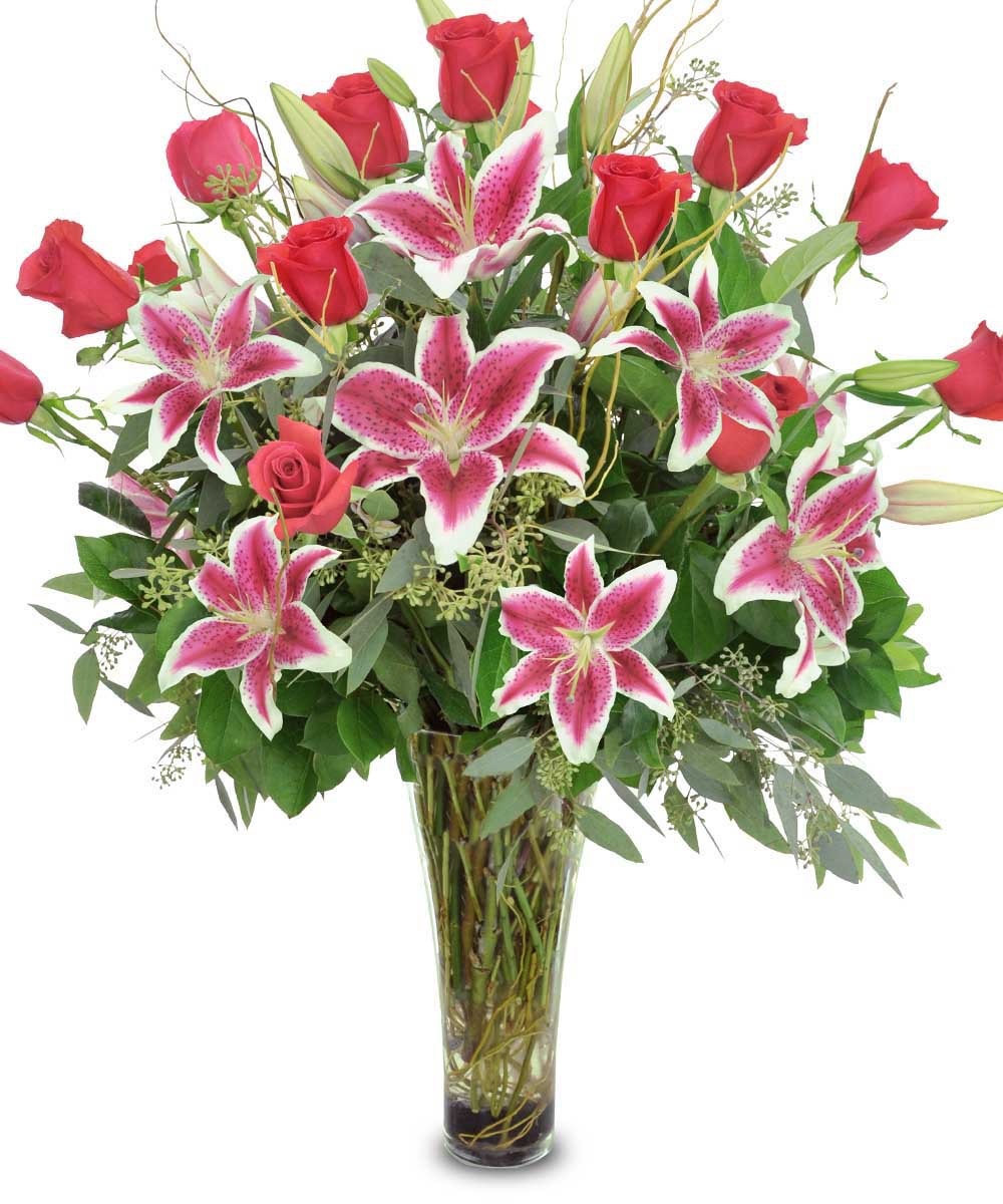 Flower Arrangements with Stargazer Lilies and Roses