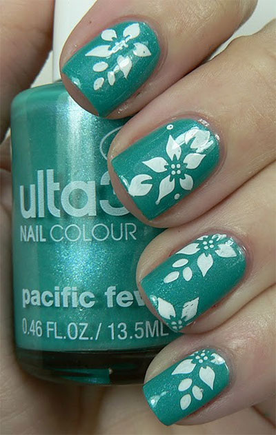 Green and White Nail Art Design