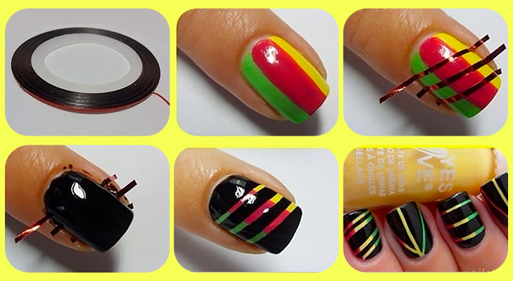 Green Yellow and Black Nail Art