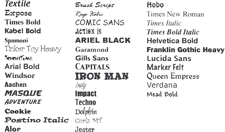 Microsoft Font Styles