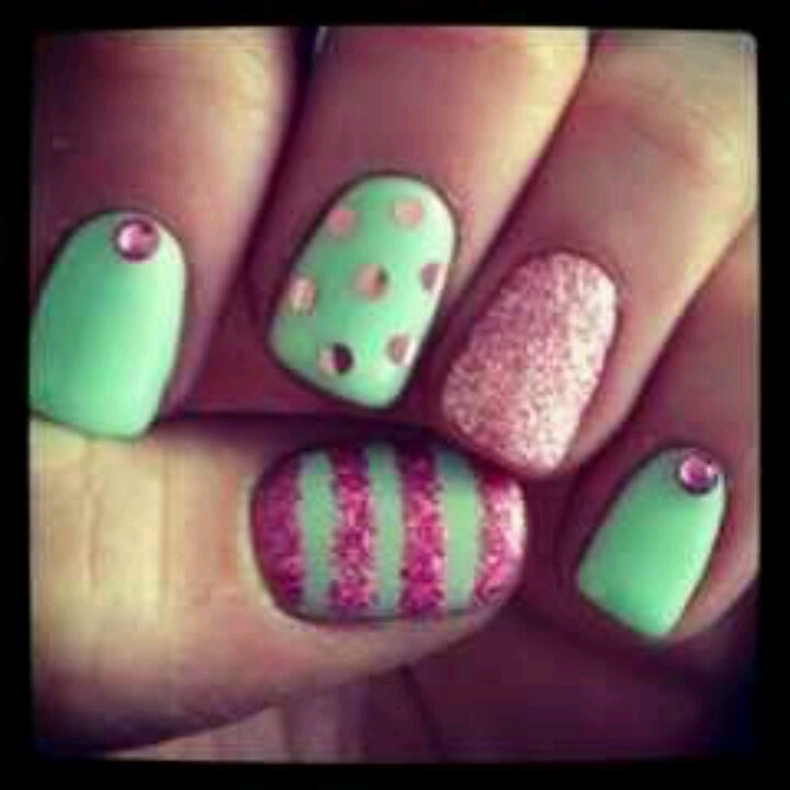 Pink and Green Nail Designs Pink and Green Nail Designs