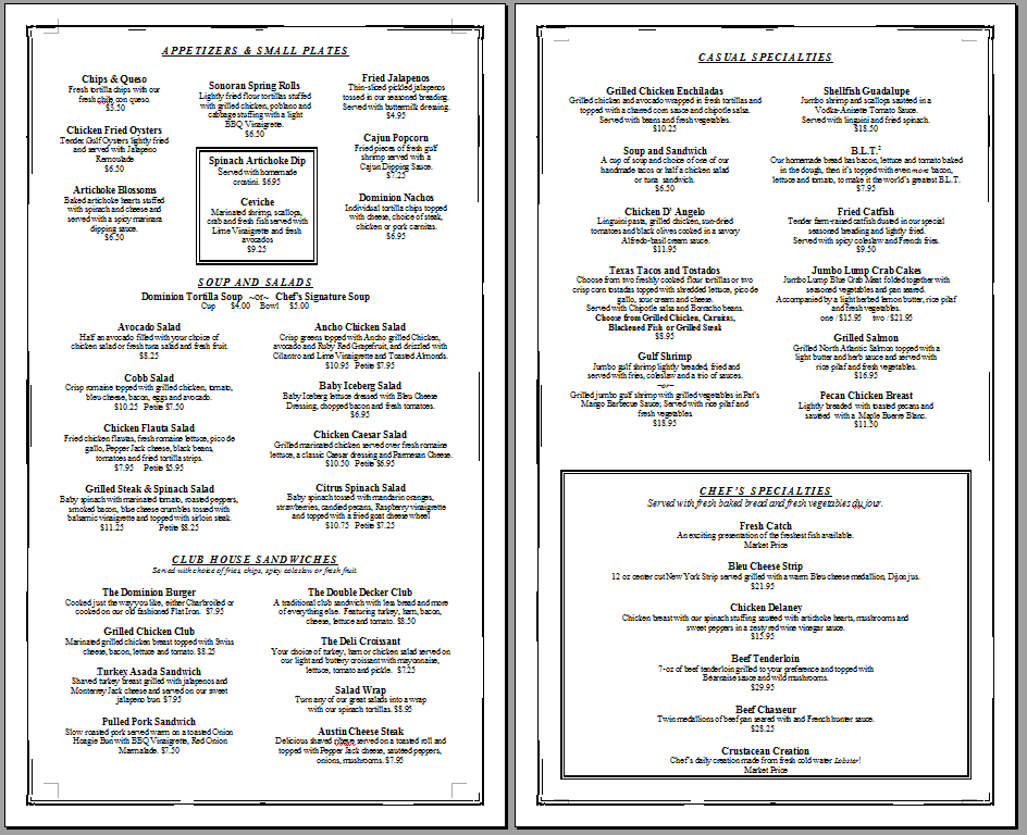 Restaurant Menu Templates Free Download