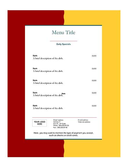 Restaurant Menu Templates Free Download