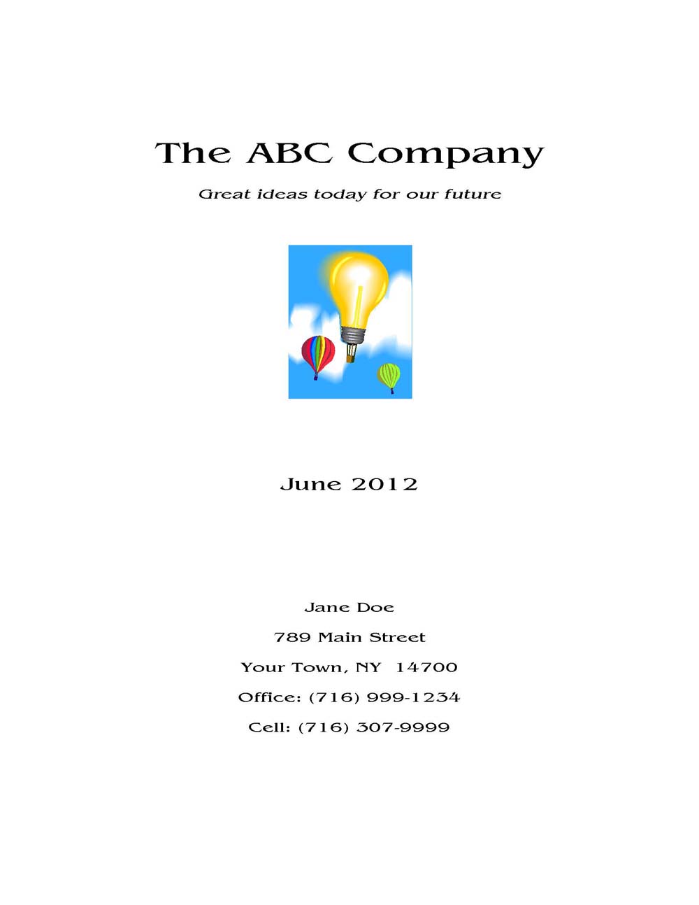 Sample Business Plan Cover Page