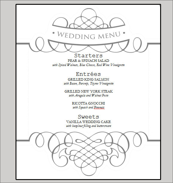 Sample Wedding Menu Templates Free