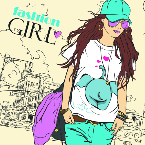 Vector Fashion Girls Cartoon