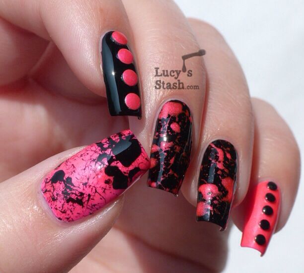 Black and Neon Splatter Nails