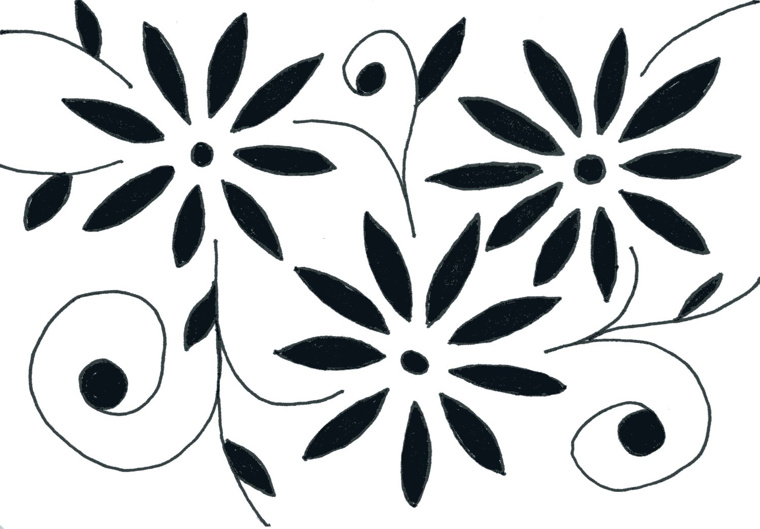 Black and White Simple Flower Drawings