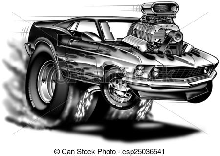 Cartoon Muscle Car Line Drawing