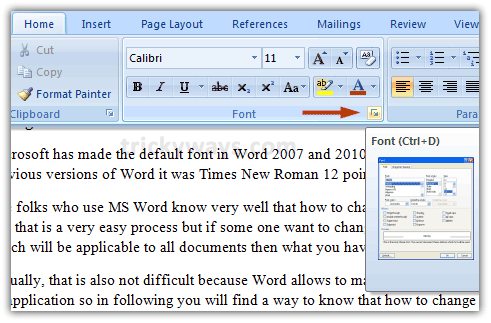 Change Default Font in Word 2010