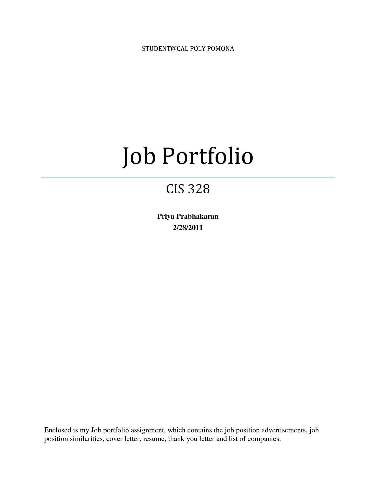 Job Portfolio Cover Page