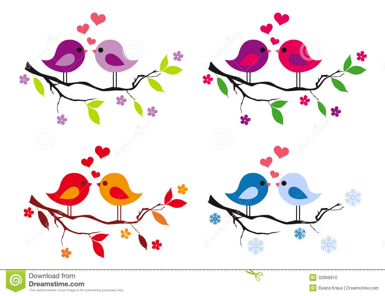 Love Birds Tree Branch Vector