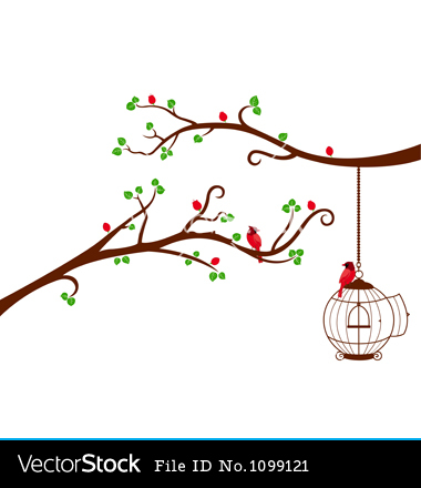 Love Birds Tree Branch Vector