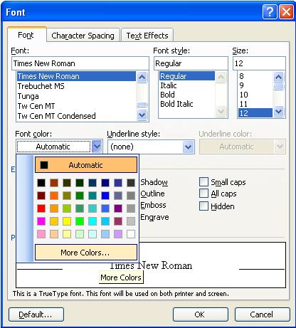 Microsoft Word Font Color