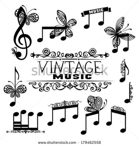Music Notes Black and White Butterfly