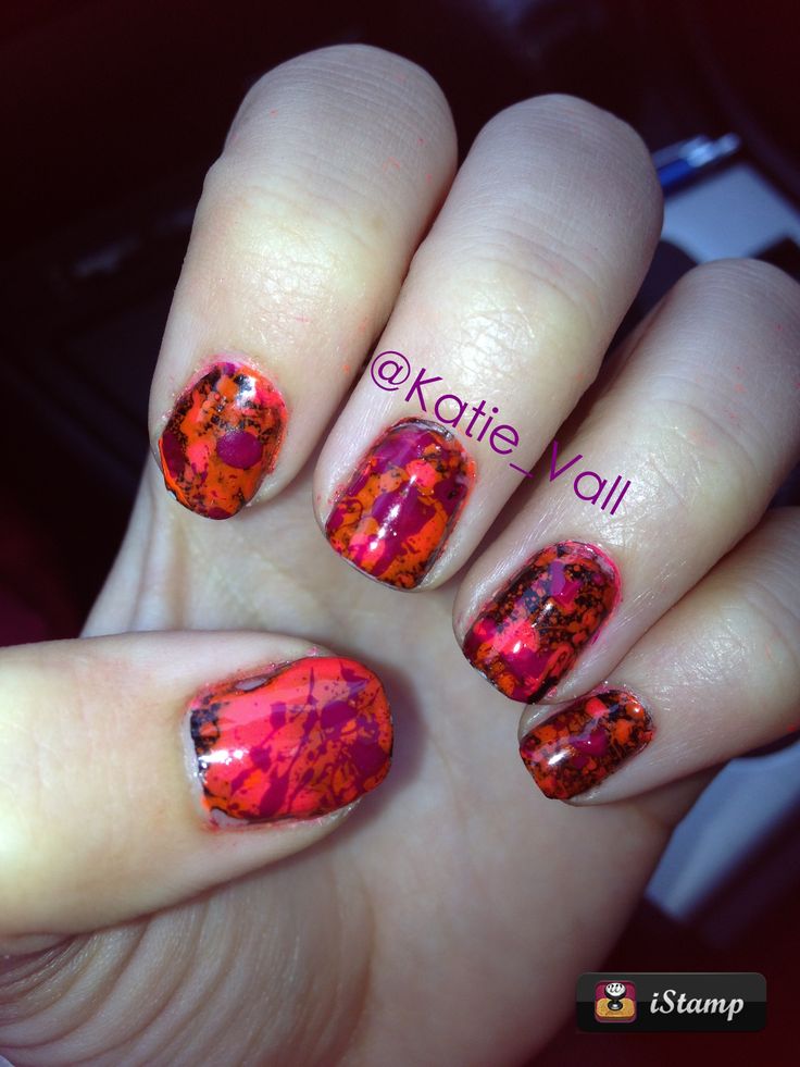 Nail Designs with Neon Splatter