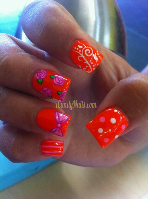 Neon Orange Nail Design