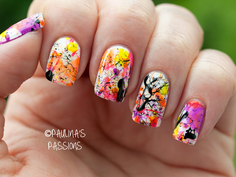 Neon Splatter Nail Art